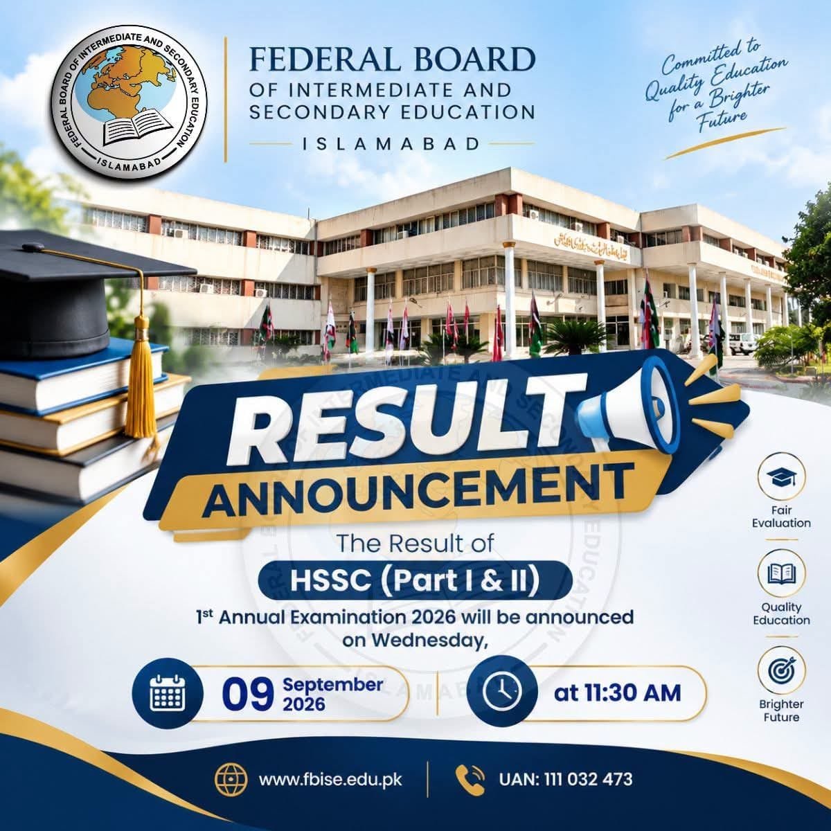 RESULT OF HSSC Part I and Part II Intermediate and Secondary Education ANNUAL EXAMINATIONS 2026- Federal Board of Intermediate and Secondary Education Islamabad